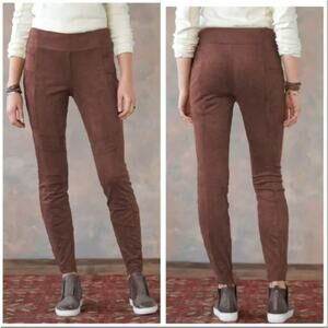 Sundance Brown Faux Suede Luxe Dreams Moto Style Leggings Ankle Zipper Size 4
